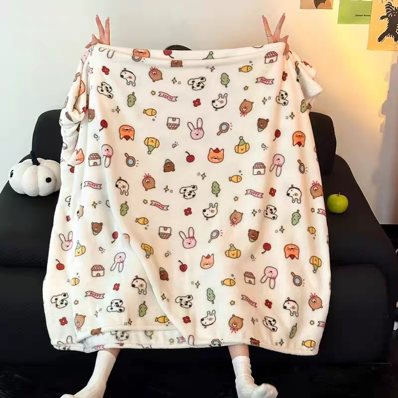 动物派对可爱卡通毛毯家用沙发披肩小毯子办公室空调盖毯创意个性
