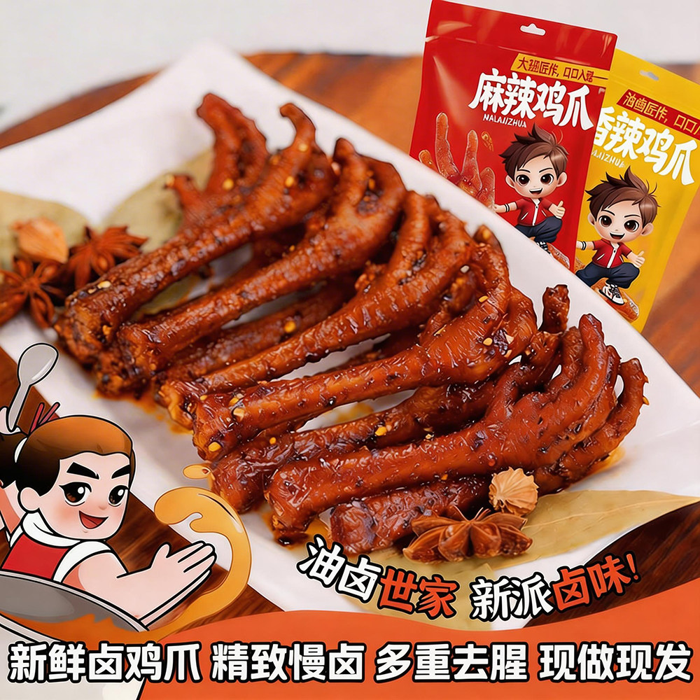 麻辣老卤鸡爪香辣凤爪卤香大鸡爪子夜宵解馋网红小零食油卤鸡爪土