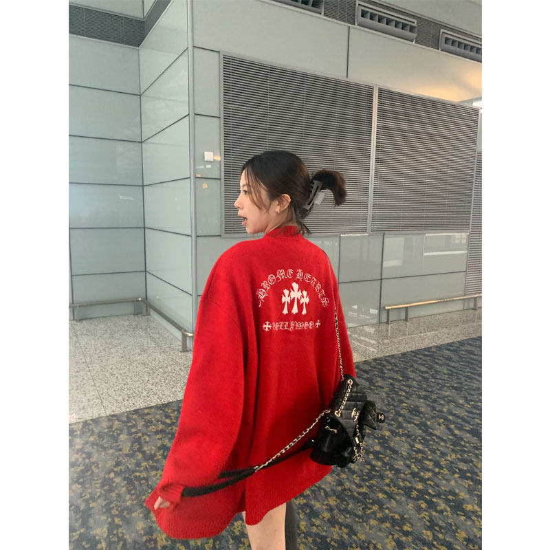 OHIOHI 四色克*心长袖针织开衫女秋冬宽松大衣毛衣外套