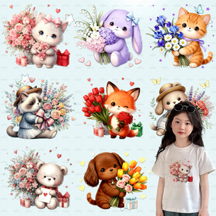 烫画贴原创卡通抱花小熊图案2025新款衣服图案印花贴热转印贴布贴