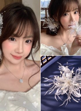 超仙蕾丝羽毛发夹精致少女唯美