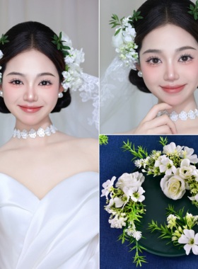 森系绿植发夹花朵田园风浪漫婚礼