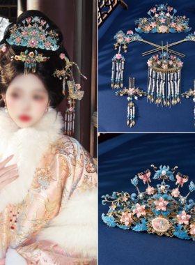 唐风配饰公主粉彩烧蓝簪钗冠古风
