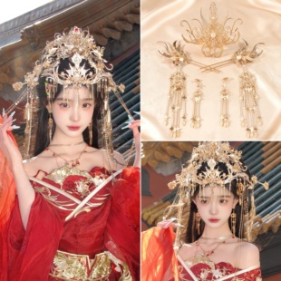 汉服发饰女金色全套发簪古风头饰唐制流苏步摇簪子发冠明制大发冠