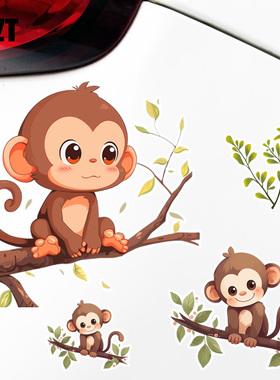 YJZT 调皮猴子可爱卡通划痕遮挡遮盖贴车身玻璃装饰防水贴纸