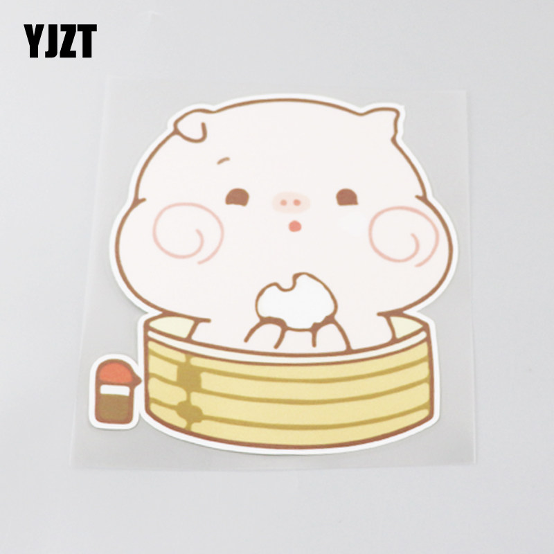 yjzt 创意可爱卡通小猪蒸笼偷吃包子 趣味吃货搞笑汽车贴纸cst638