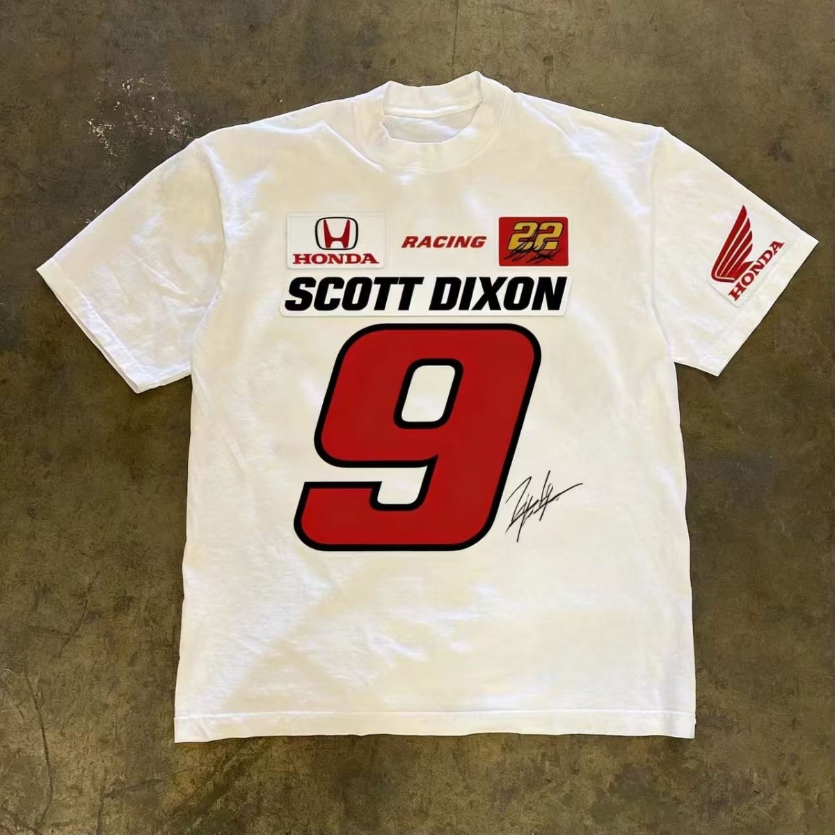 痞帅重磅短袖圆领t恤男款赛车9号印花简约百搭宽松青少年帅气上衣