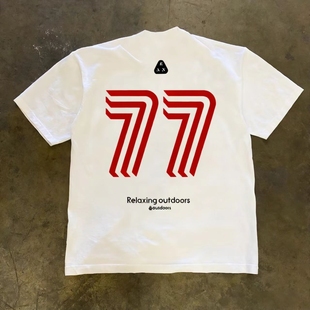 短袖 嘻哈男装 圆领T恤 简约数字77印花重磅街头复古美式 230G夏季
