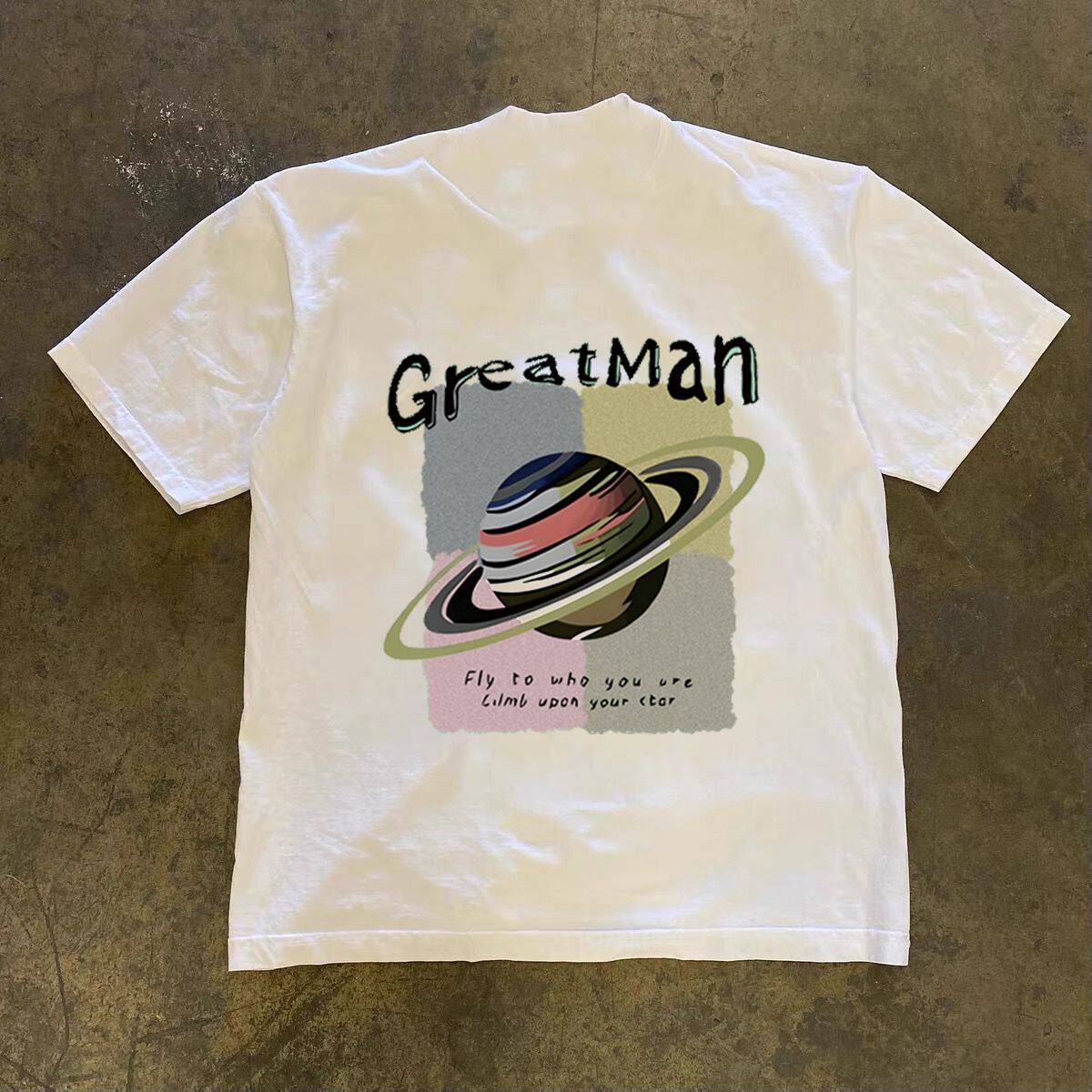 夏季国潮痞帅T恤男潮牌男装ins潮流宽松印花休闲短袖美式圆领体恤