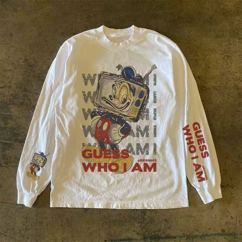 260G重磅高级感长袖t恤复古嘻哈印花男款上衣美式时尚百搭