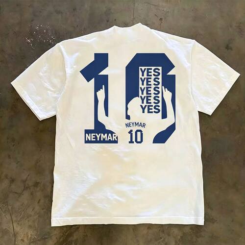 复古美式设计感内马尔巴西10号足球印花短袖夏季潮牌宽松半袖