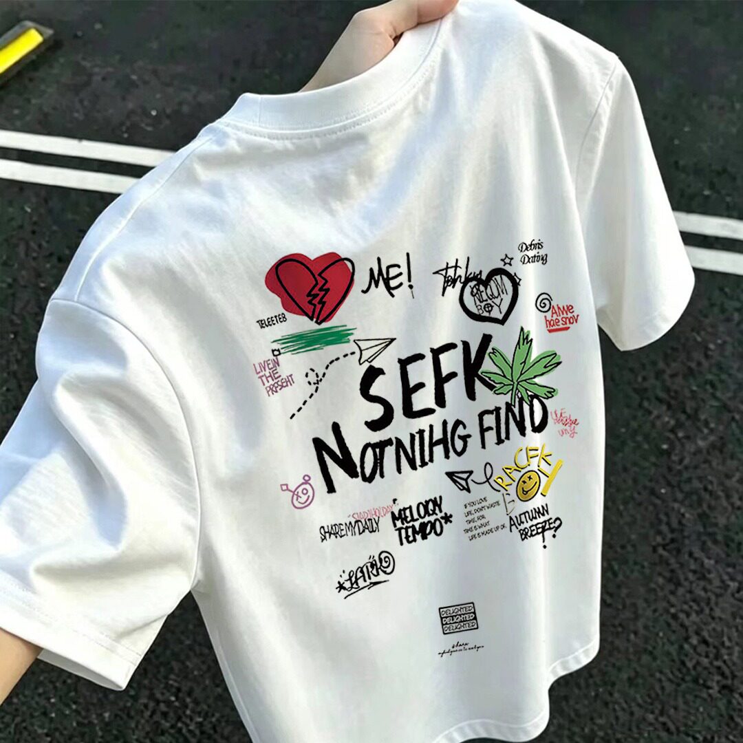 美式潮牌个性印花短袖T恤男女夏季街头宽松百搭休闲潮流韩版上衣