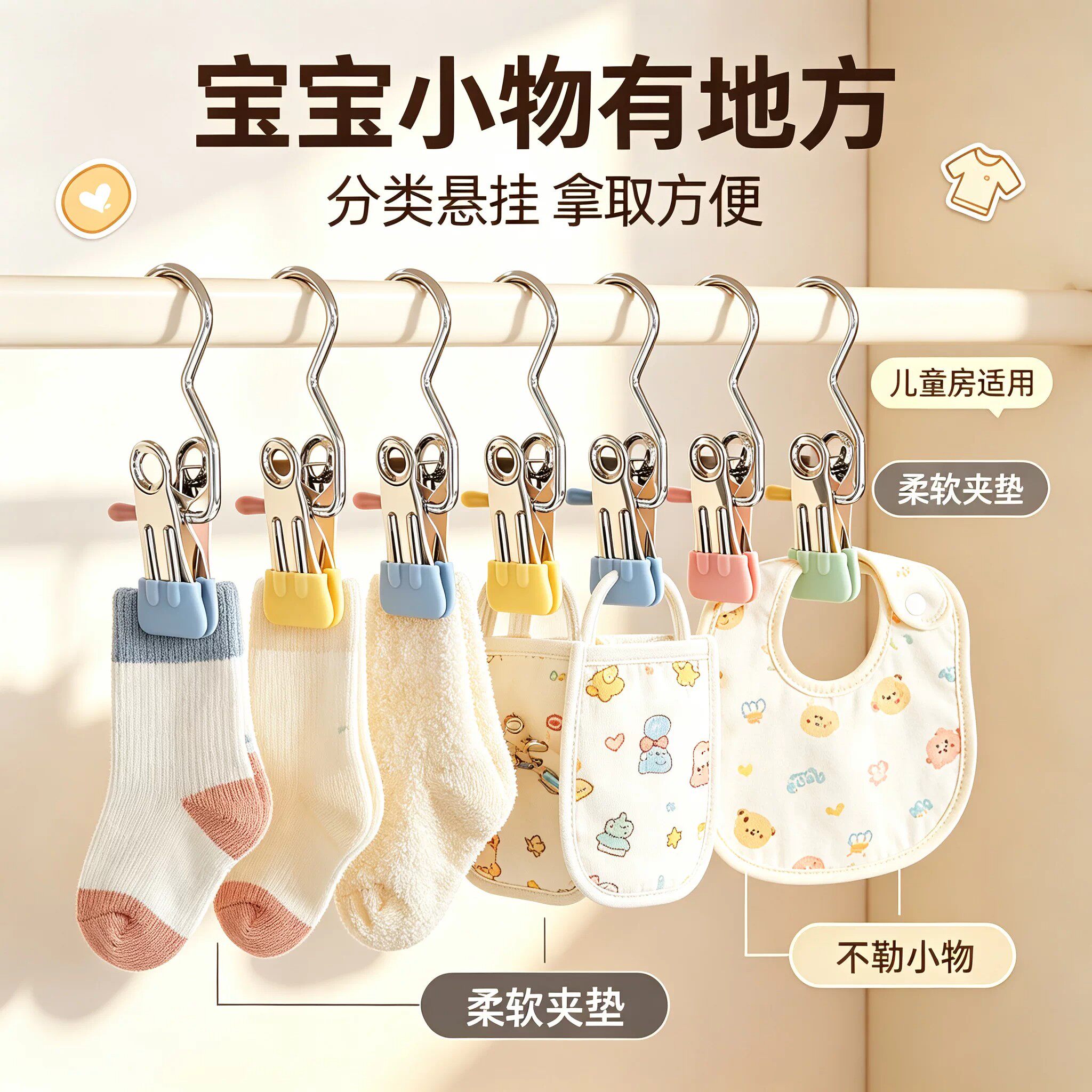 【下单立减50】单钩多功能裤夹家用无痕防滑裤架收纳晾晒衣袜帽夹
