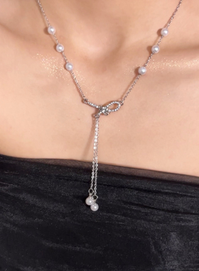 蝴蝶结珍珠流苏项链女轻奢小众脖子装饰颈链设计感高级法式锁骨链