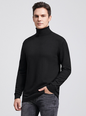 HELLEN&WOODY高领黑色毛衣男士秋冬加厚慵懒风打底衫内搭针织衫