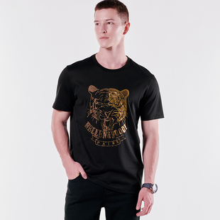 纯棉圆领T恤男烫钻亮片透气男短袖 新款 潮 夏季 HELLEN&WOODY男装