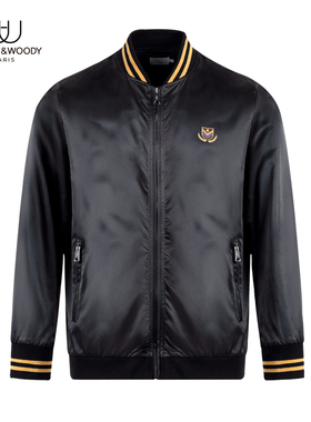 HELLEN&WOODY春季新款男装奢侈品夹克衫男棒球领刺绣休闲黑色外套