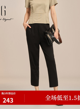 XG/雪歌XK202012A290 黑色九分锥形休闲长裤直筒铅笔裤紧身裤女装