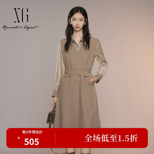 XG雪歌知性风衣服时尚气质通勤装温婉大方衣服连衣裙XK304016A409
