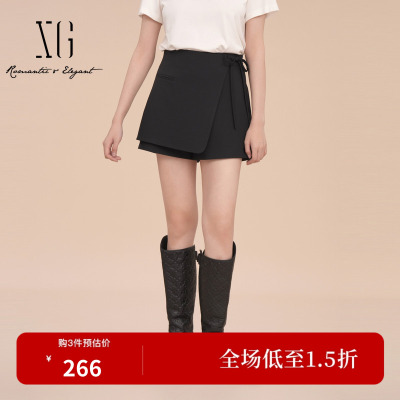 XG/雪歌XK102010A628藏青色休闲裤2026春季新款设计感直筒短裤女