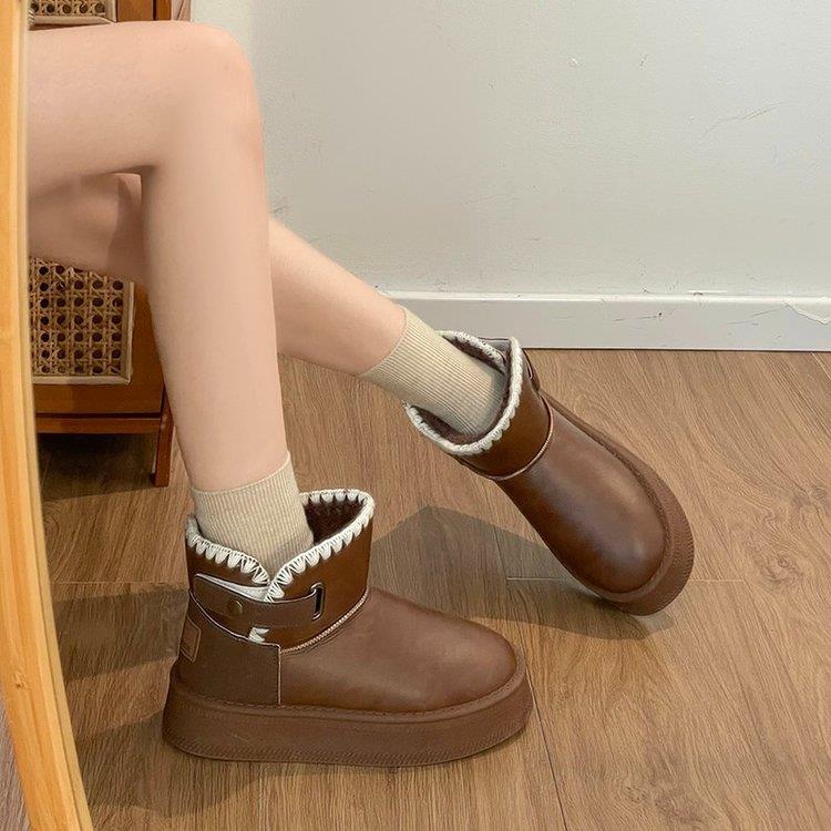 东北雪地靴女2025冬季新款洋气法式百搭复古防滑厚底增高加绒棉鞋