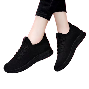 纯黑色厨房上班工作鞋防滑软底2025秋冬新款女透气网面加绒棉单鞋