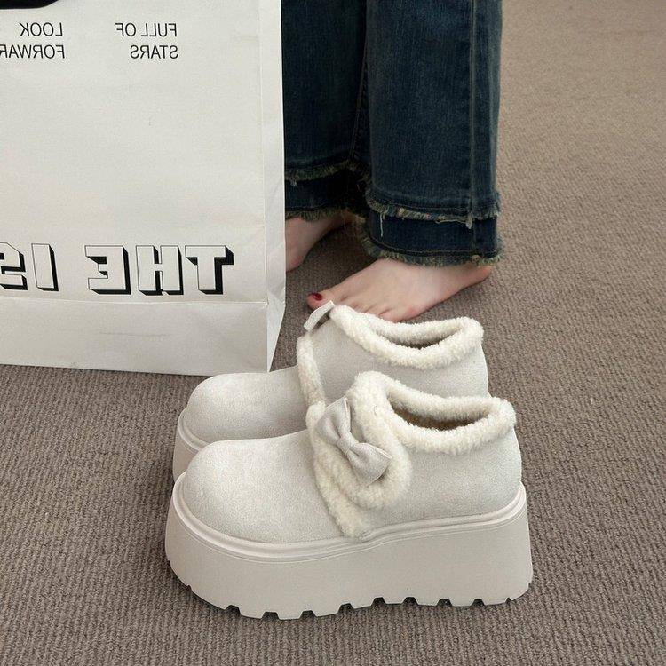 法式厚底百搭加绒勃肯鞋女2025冬季新款小个子增高松糕毛毛雪地靴