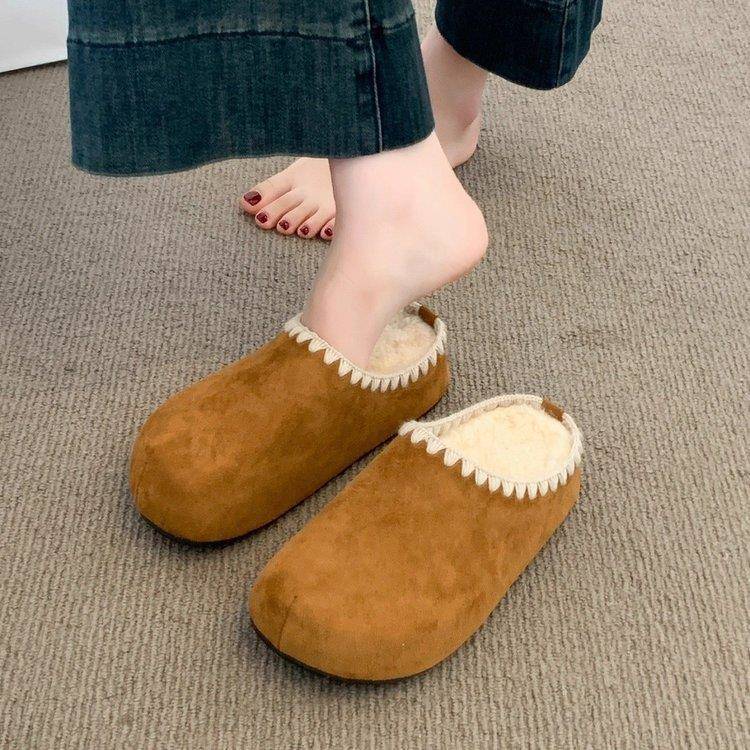 厚底勃肯鞋半拖女外穿2025新款秋冬棉拖加绒保暖一脚蹬包头半拖鞋