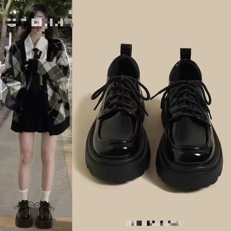 黑色厚底百搭系带小皮鞋女2025秋冬季新款复古英伦风jk乐福棉鞋子