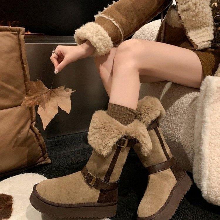 加绒加厚雪地靴长筒冬季女鞋2025年新款两穿翻折保暖厚底高筒靴女