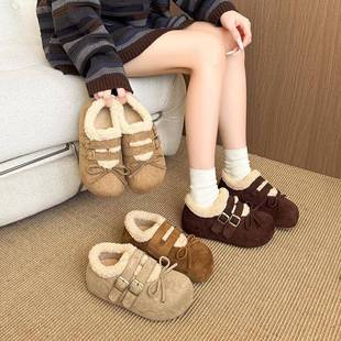 冬季毛毛雪地靴女款2025新款厚底内增高勃肯鞋加绒保暖面包棉鞋女