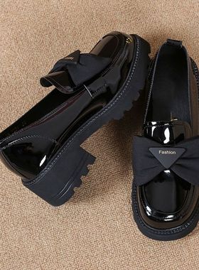 秋季新款百搭上班工作小皮鞋厚底增高乐福鞋英伦风一脚蹬单鞋女款