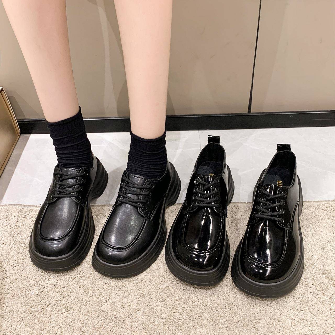 系带小皮鞋女英伦风乐福鞋2025新款百搭温柔玛丽珍厚底增高jk鞋子