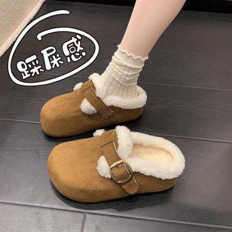 厚底加绒雪地靴女外穿2025冬季新款毛毛勃肯鞋一脚蹬保暖半拖棉鞋