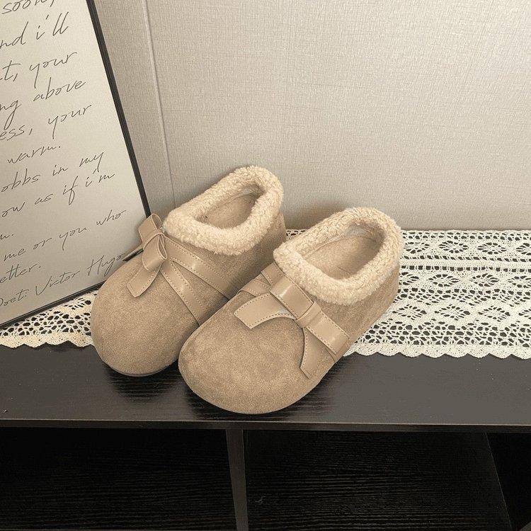 厚底勃肯鞋加绒气质蝴蝶结女款2025冬季新款百搭软底外穿棉鞋保暖