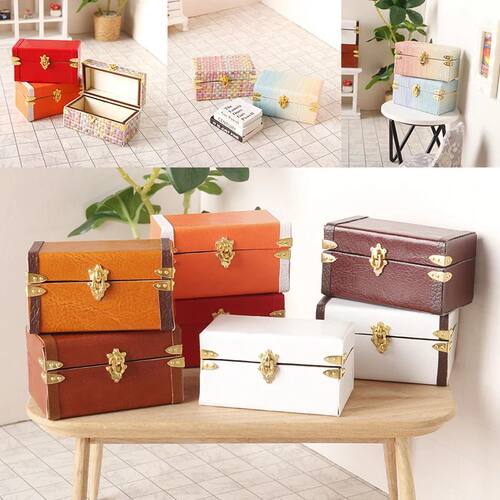1:12 Dollhouse Miniature Suitcase Vintage Leather Luggage Bo