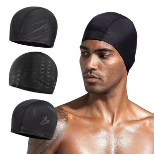 Women Men Spandex Swimming Cap Black Lightning Shark Skin Le