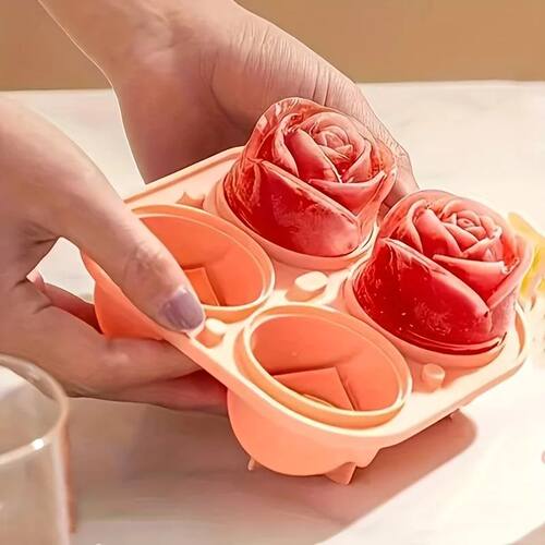 1pc Rose Shape Ice Cube Mold 4 Grids, Multifunctional Tray f