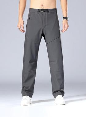 Outdoor hiking pants men's warm elastic pants zipper work