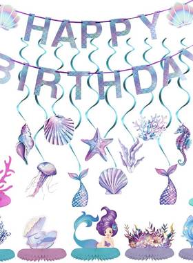 Little Mermaid Theme Party Decorations Garlands Pendant bann