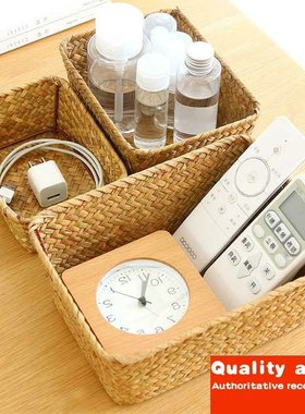 -Wicker bamboo storage basket seaweed box straw woven stora