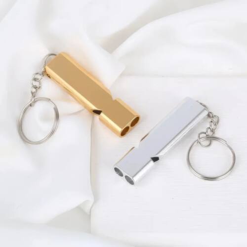 1/2 Survival Whistle Keychain Gold, Double Hole Design, Suit