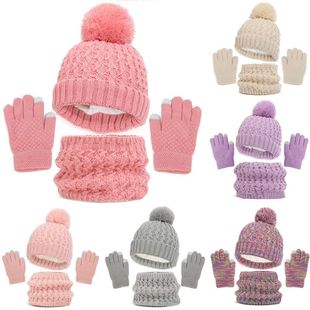 Children's Winter Hat Scarf and Gloves Luxury Set Knitted Wo