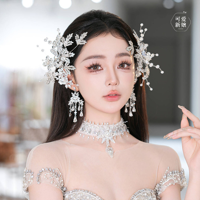 韩式重工新娘边夹2025新款甜美奢华锆石公主发夹主婚纱高级感头饰