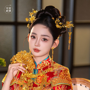 新娘秀禾头饰2025新款复古高级金色花朵发簪中式敬酒服龙凤褂发饰