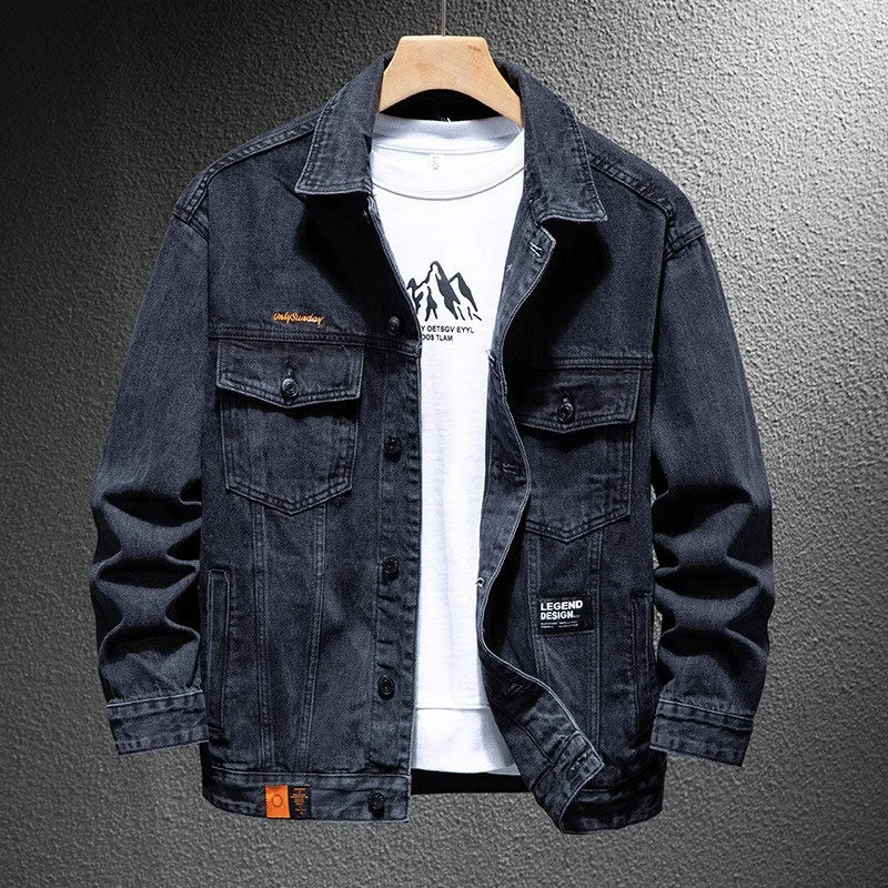 潮牌牛仔夹克外套男春秋款复古休闲日系冬季刺绣大码加绒加厚保暖