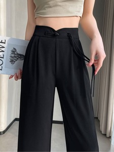 LOKA LURA 新款高腰显瘦拖地垂感直筒新中式西装开叉阔腿裤女春夏