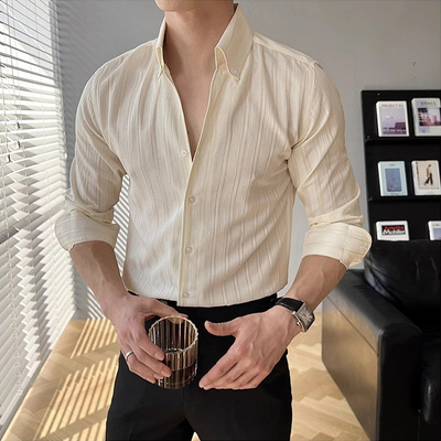 潮牌条纹衬衫男长袖高级感修身