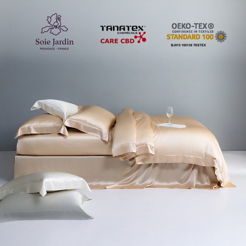 soie jardin6#cbd后整理重磅2022新款真丝床品四件套香槟金