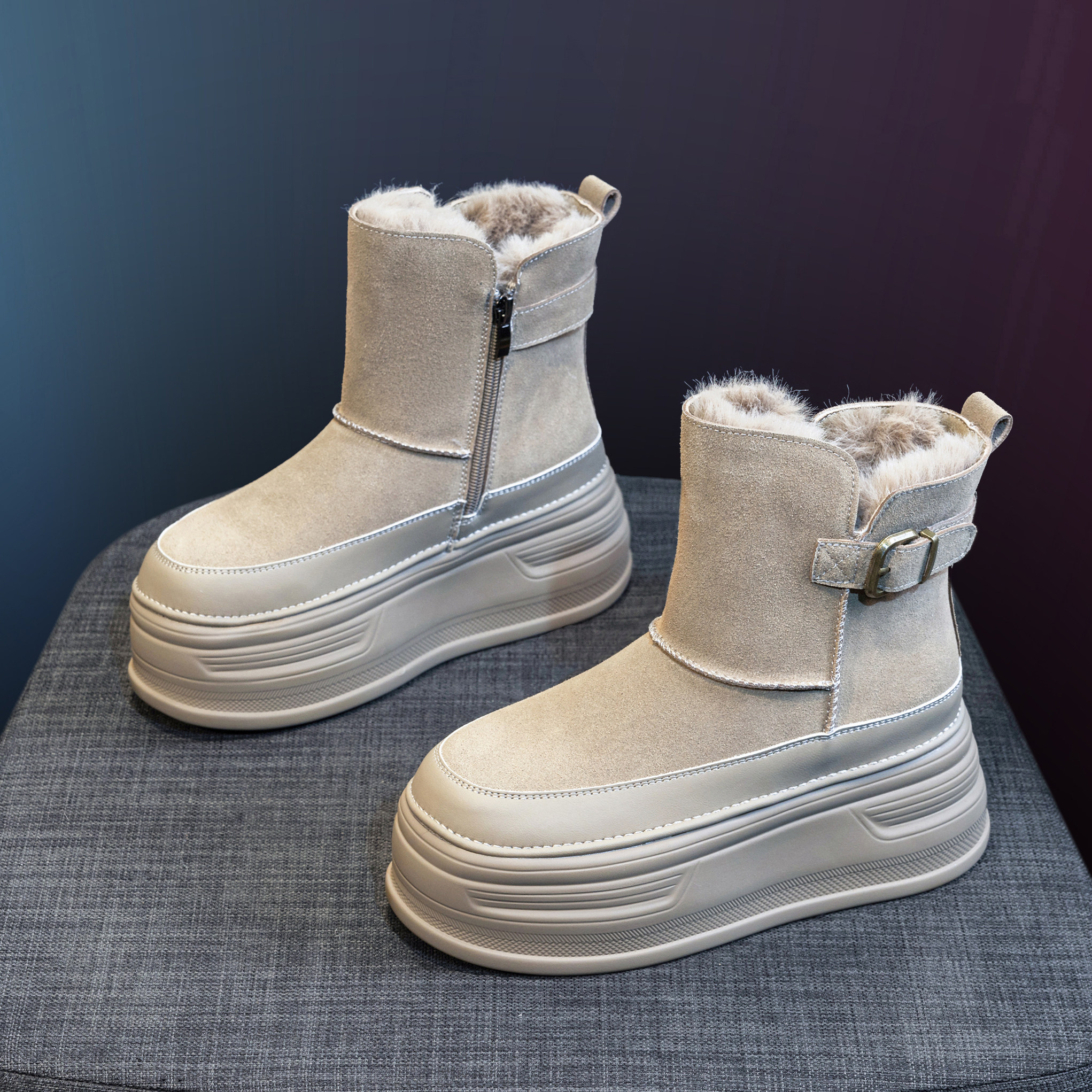 内增高8cm厚底雪地靴女2025冬季新款加绒加厚短筒靴子保暖大棉鞋,女鞋,时尚雪地靴,淘宝优惠券,粉丝福利购,淘宝优惠卷